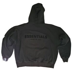 Fear of God Essentials Hoodie Velvet Flocked Logo Mens Medium Stretch-Limo Black